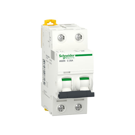 قاطع كهرباء أوتوماتيك MCB شنايدر Acti9 iK60N 25 أمبير 2P منحنى C 6kA A9K24225