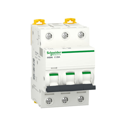 قاطع كهرباء أوتوماتيك MCB شنايدر Acti9 iK60N 25 أمبير 3P منحنى C 6kA A9K24325