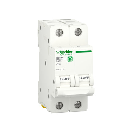 قاطع كهرباء أوتوماتيك MCB شنايدر Resi9 10 أمبير 2P منحنى C 4.5kA R9F32210