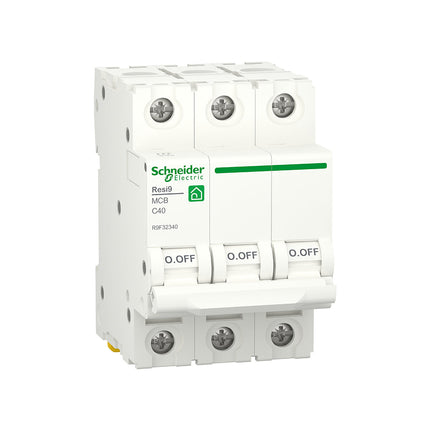 قاطع كهرباء أوتوماتيك MCB شنايدر Resi9 40 أمبير 3P منحنى C 4.5kA R9F32240