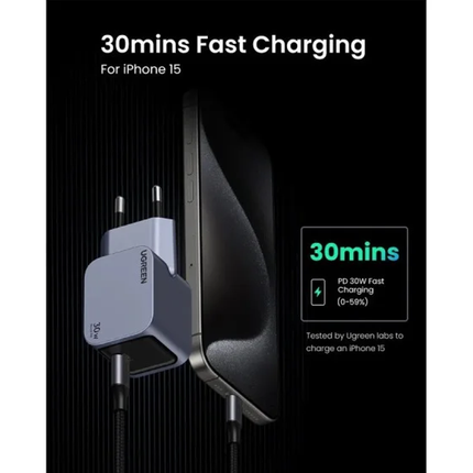 شاحن سريع Ugreen Nexode Pro بقوة 30 واط بمنفذ USB-C بتقنية GaN، إصدار الاتحاد الأوروبي / 35006
