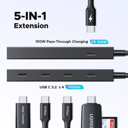 موزع يوجرين 5 في 1 USB-C إلى 4 منافذ USB-C 3.2 مع PD / 55334