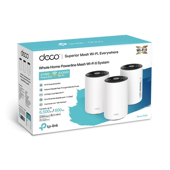 TP-Link Deco PX50 | AX3000 + G1500 Whole Home Powerline Mesh WiFi 6 System (3-Pack)