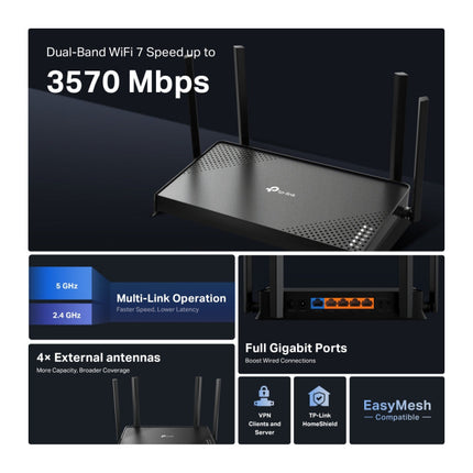 جهاز راوتر وايفاي ثنائي النطاق TP-Link Archer BE220 | BE3600