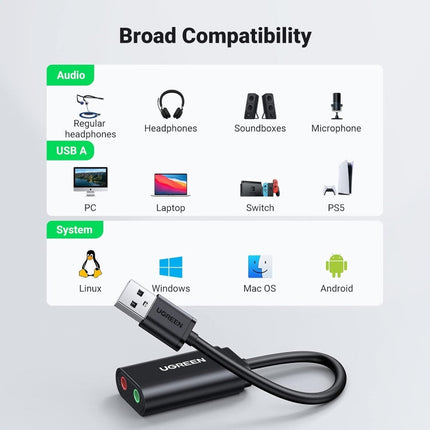 محول صوت سماعة الرأس من USB إلى 3.5 ملم من UGREEN / US205