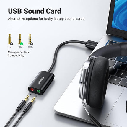 محول صوت سماعة الرأس من USB إلى 3.5 ملم من UGREEN / US205