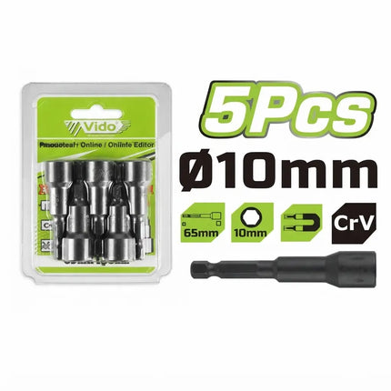 طقم بوكسات 10 ملم 5 قطع طول 65 ملم CrV من فيدو (WD72230650410)