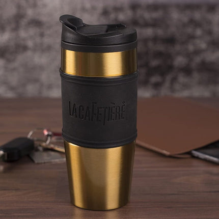 LA CAFETIERE 450ML TRAVEL FLASK PP INNER STAINLESS STEEL OUTER GOLD