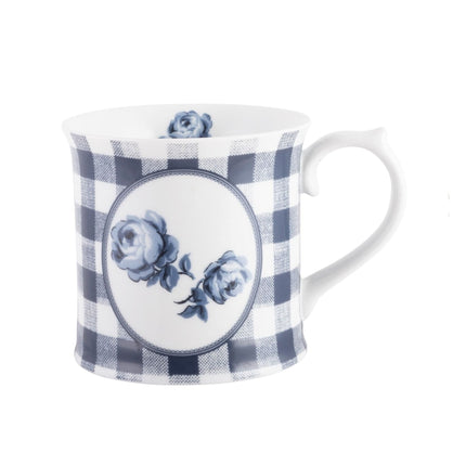 KATIE ALICE VINTAGE INDIGO GINGHAM FLORAL TANKARD MUG