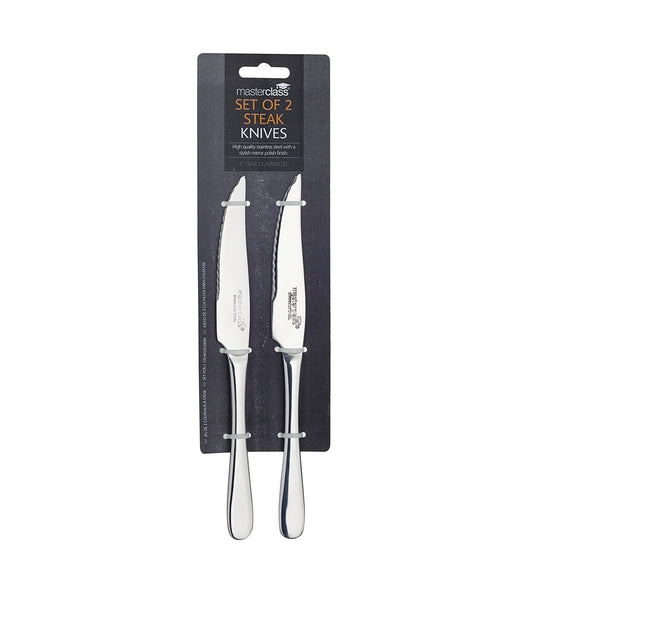 KITCHENCRAFT-MASTERCLASS STAINLESS STEEL SOLID POLISHED SET OF 2 STEAK KNIVES