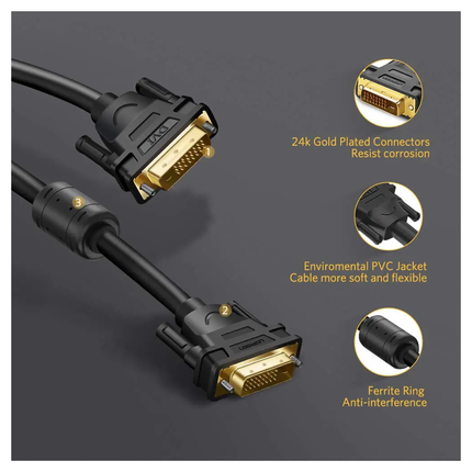كابل فيديو رقمي ثنائي الوصلة من نوع UGREEN DVI-D 24+1 ذكر إلى ذكر - DV101