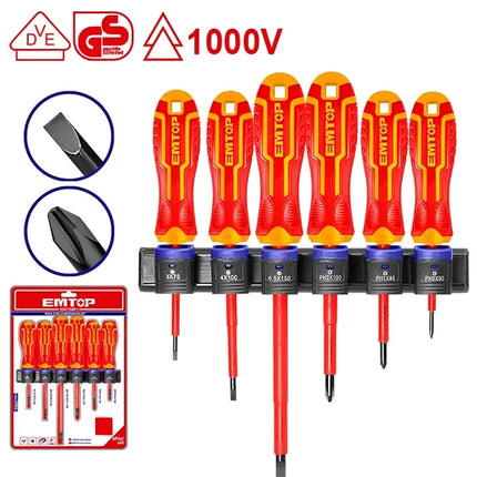 طقم مفكات كهربائي معزول  مكون من 6 قطع EMTOP ESSTJS061