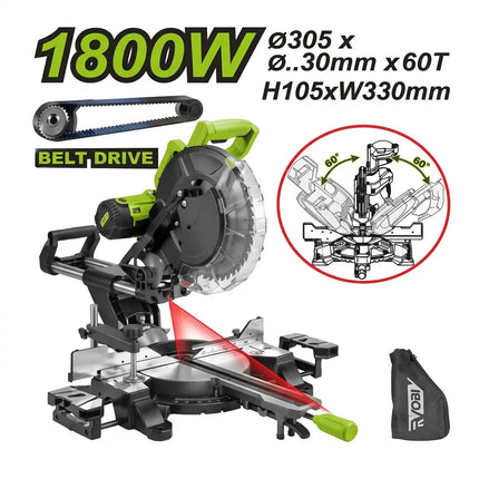 مقطع ذيل 12" قشاط سحاب مع ليزر 1800 واط من فيدو (WD030210305)