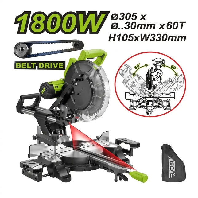 مقطع ذيل 12" قشاط سحاب مع ليزر 1800 واط من فيدو (WD030210305)
