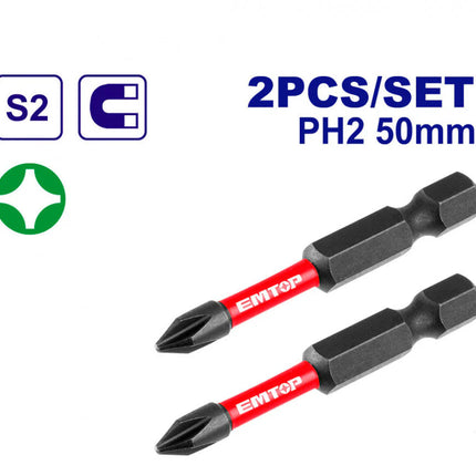 مجموعة رؤوس مفكات براغي مغناطيسية  - PH2 × 50