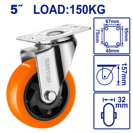 عجل قاعدة متحرك لون  برتقالي 5 إنش EMTOP EMJL2352