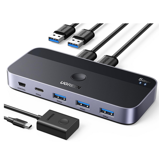 مفتاح USB 3.0 من UGREEN لجهازي كمبيوتر يتشاركان أجهزة USB C وA / 15705
