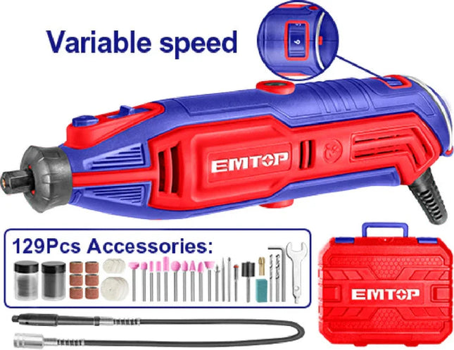 مطحنة EMTOP الصغيرة بقوة 130W مع 129 ملحقًا
