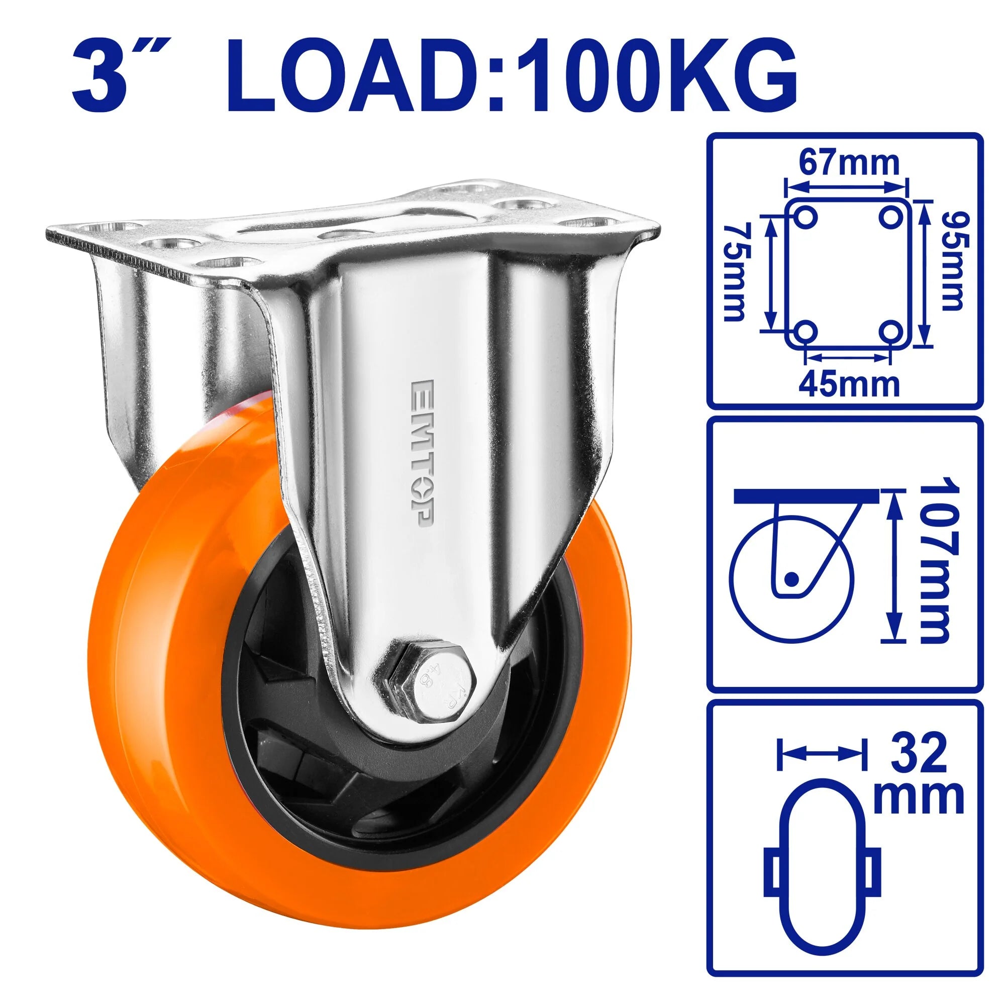 عجل قاعدة ثابت لون برتقالي 3 إنش EMTOP EMJL2331 | EMTOP عجل قاعدة ثابت لون برتقالي 3 إنش EMTOP EMJL2331 | EMTOP