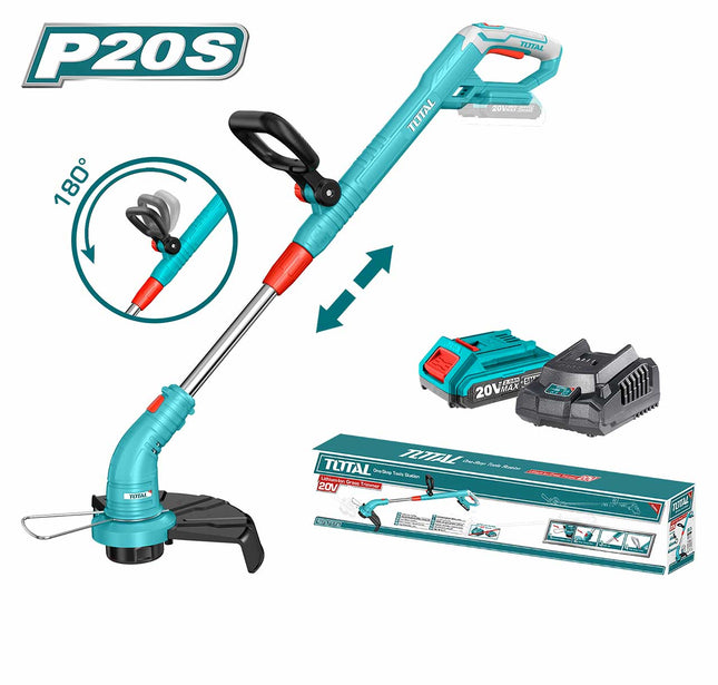 مقص عشب شحن 20 فولت مع بطارية 2 امبير وشاحن من توتال