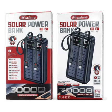 باوربانك يعمل بالطاقة الشمسية بسعة 30000 مللي أمبير مع ضوء كشاف ماركة Solar Power Bank