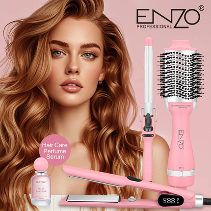 بكج سشوار ثلاثي فرشاة سشوار وفير وسترتينر مع يروم هدية ماركة ENZO