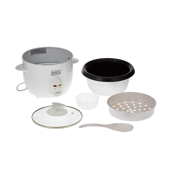 طباخ أرز بلاك أند ديكر غير لاصق سعة 1.0 لتر ، أبيض