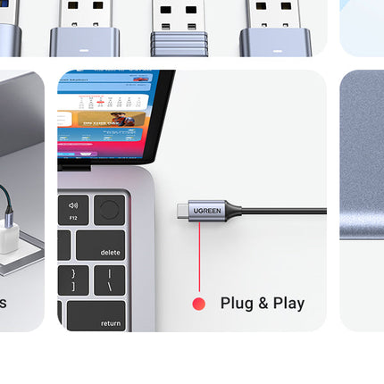 موزع يوجرين تايب سي إلى 4 منافذ USB 3.0 بسرعة تصل إلى 5 جيجابت في الثانية مع مصدر طاقة /70336