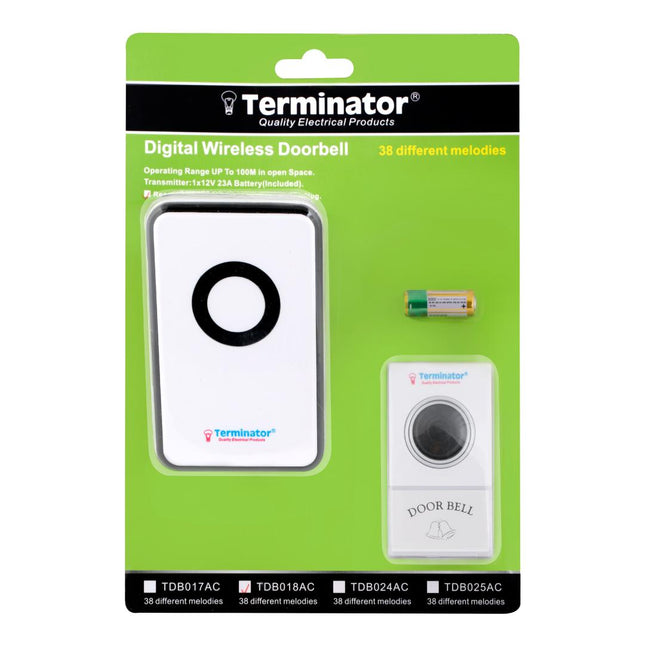 جرس باب رقمي لاسلكي مع 38 نغمة من تيرميناتور