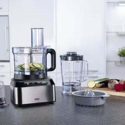 Braun PureEase Food Processor FP3233SI – 800W, 2.1L Bowl and 10-in-1 Accessories