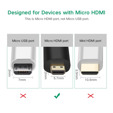 محول UGREEN Micro HDMI ذكر إلى HDMI أنثى (أسود) / 20106