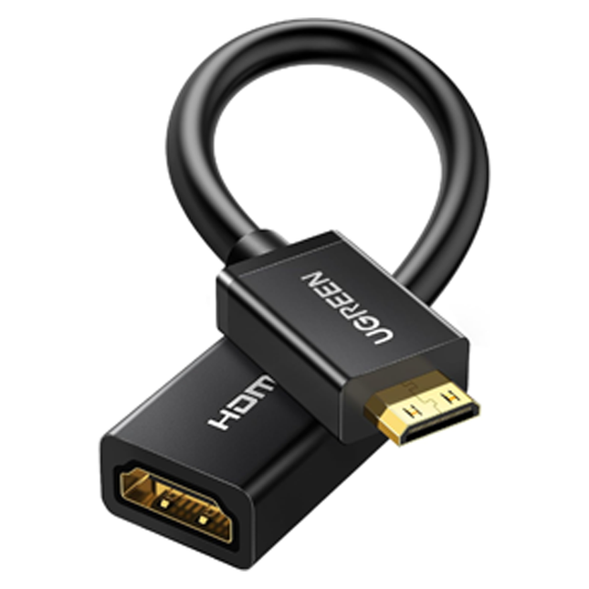 كابل محول ميني HDMI ذكر إلى HDMI أنثى من يوجرين بطول 22 سم (أسود) / 20137