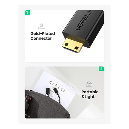 كابل محول ميني HDMI ذكر إلى HDMI أنثى من يوجرين بطول 22 سم (أسود) / 20137