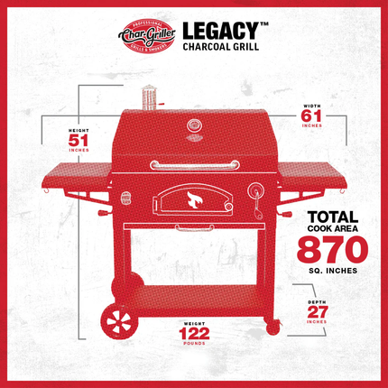 شواية الفحم Char-Griller Legacy 870 بوصة مربعة شبكات حديد الزهر