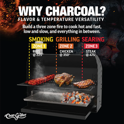 شواية الفحم Char-Griller Legacy 870 بوصة مربعة شبكات حديد الزهر