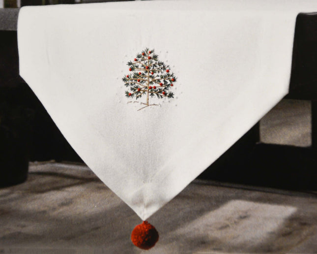 مفرش طاولة رفيع مطرز من ARMN Azure - أبيض وأحمر