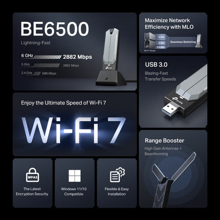 محول USB لاسلكي عالي الكسب بتقنية واي فاي 7 من تي بي لينك آرتشر TBE400UH | BE6500
