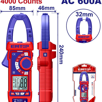 ساعة قياس كلامبس ميتر 600 أمبير EMTOP EDMR766001