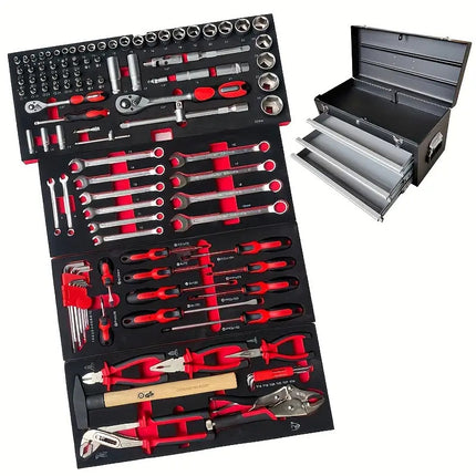 صندوق عدة يدوية – 108 قطعة مع صندوق أدراج فولاذي متعدد الطبقات
