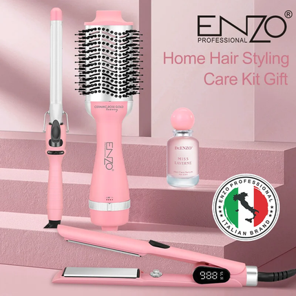 بكج سشوار ثلاثي فرشاة سشوار وفير وسترتينر مع يروم هدية ماركة ENZO