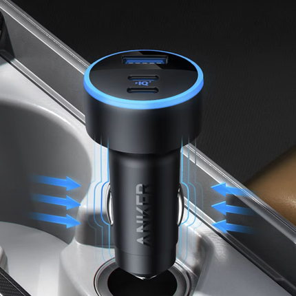 شاحن سيارة Anker 335 بقوة 67W – شاحن سريع 3 منافذ USB-C وUSB-A للسيارة