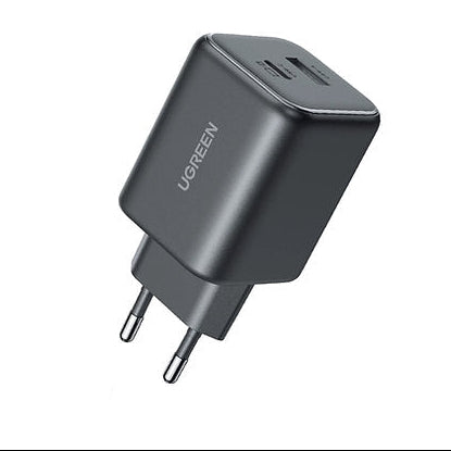 شاحن سريع UGREEN بقوة 45 واط ومنفذين بتقنية GaN، أسود اللون، إصدار الاتحاد الأوروبي / X525 - 65057