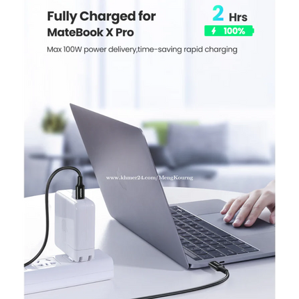 كابل بيانات UGREEN 5A USB-C 2.0 من النوع ذكر إلى ذكر 5 أمبير (أسود-أبيض) | US300