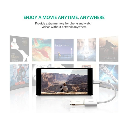 كابل OTG USB-C ذكر إلى USB 3.0 أنثى من UGREEN بطول 15 سم (أبيض) 30702
