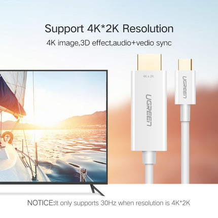 محول يو جرين من USB-C ذكر إلى HDMI أنثى 4K@30Hz مع كابل 20 سم - أبيض / 40273