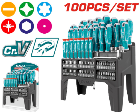 طقم مفكات مع راسيات 100 قطعة من توتال