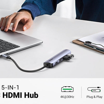 محول USB-C إلى 4 منافذ USB 3.0 بسرعة تصل إلى 5 جيجابت في الثانية + HDMI + بي دي بورت / 20197