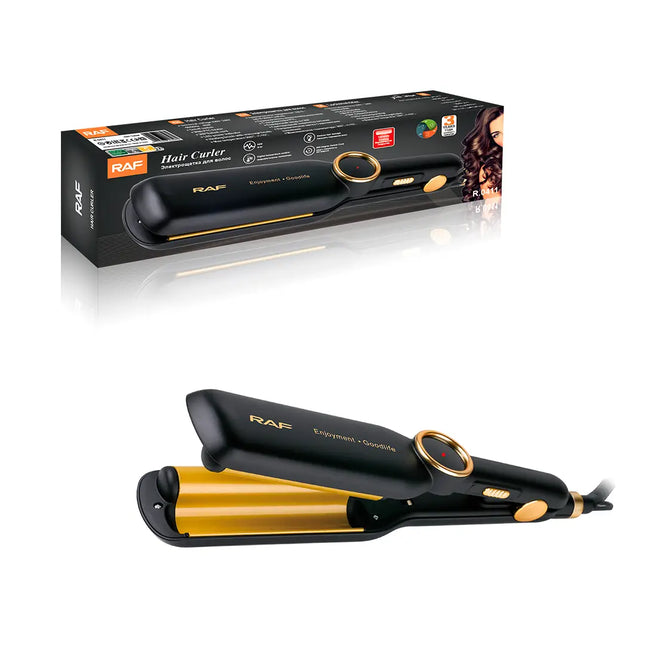 مكواة تجعيد وتمليس الشعر الكهربائية (3 في 1) لتموجات الشاطئ الطبيعية من راف (R.0411)