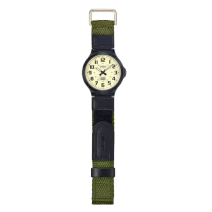 ساعة كاسيو الرجالية بـ حزام أخضر و مينا بيج مقاومة للماء 50 متر - موديل CASIO MW-240B-3B