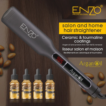 ستريتنر فرد الشعر الاحترافي بحرارة تصل 985 فهرنهايت مع 4 عبوات سيروم الأرغان ماركة ENZO